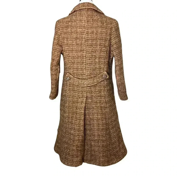 Vintage 60s Mod Brown Wool Tweed Long Formal Dress Coat XS Union Made. Has Flaws - Picture 4 of 11